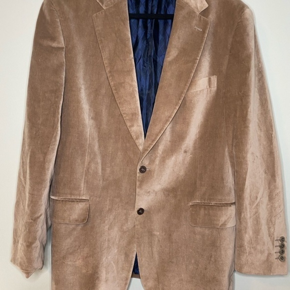 Robert‎ Louis Blazer Luxury Sports Coat Tan Velvet Velour Men Sz 44R Venezula